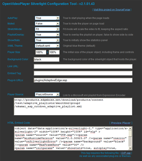 OVP Silverlight Configuration Tool OVP Silverlight Configuration Tool